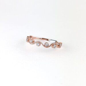 14k Rose Gold Bezel Set Diamond Wave Ring Band Sz 6.5